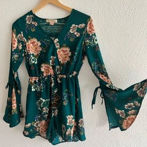 Floral Emerald Romper - Bell arm sleeves